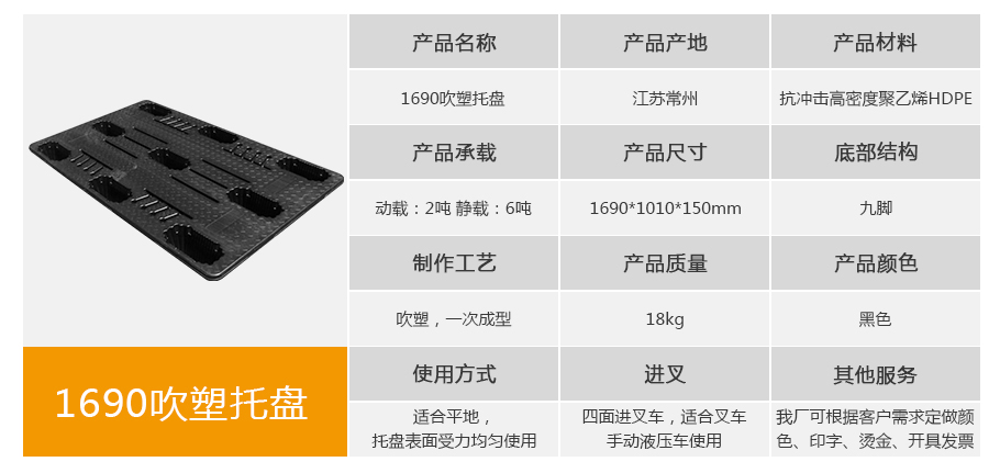 william威廉中文官网1690九脚吹塑托盘