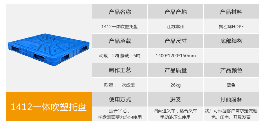 william威廉中文官网1412一体成型吹塑托盘