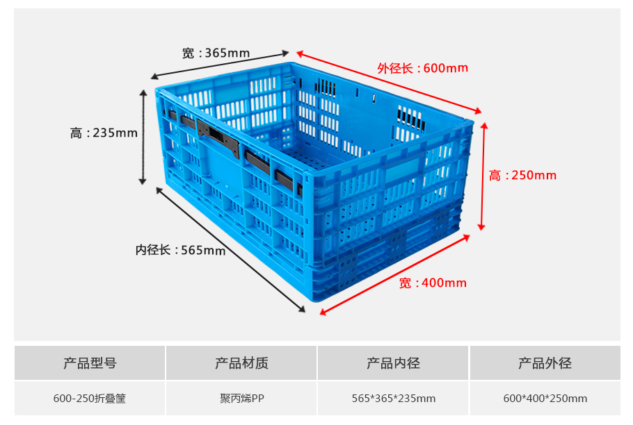 william威廉中文官网600-250塑料折叠周转筐