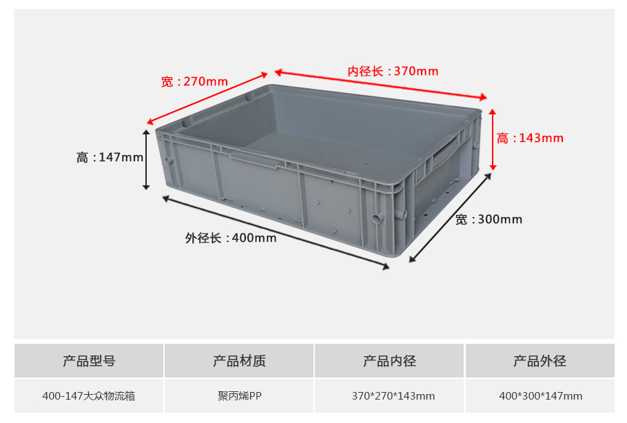william威廉中文官网400-147塑料大众物流箱