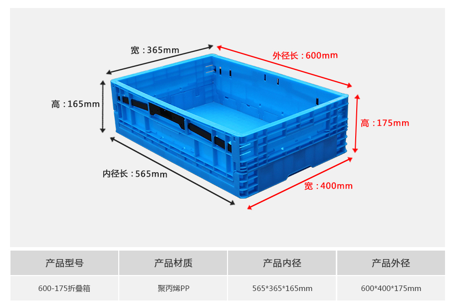william威廉中文官网600-175塑料折叠周转箱 william威廉中文官网600-175塑料折叠周转箱