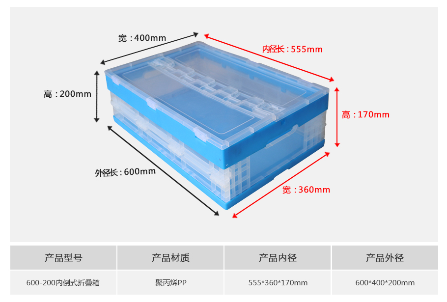william威廉中文官网600-200塑料内倒式折叠周转箱透明款 william威廉中文官网600-200塑料内倒式折叠周转箱透明款