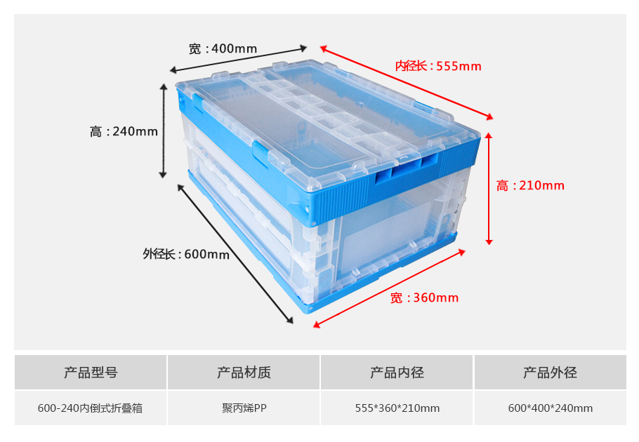 william威廉中文官网600-240塑料内倒式折叠周转箱透明款 william威廉中文官网600-240塑料内倒式折叠周转箱透明款